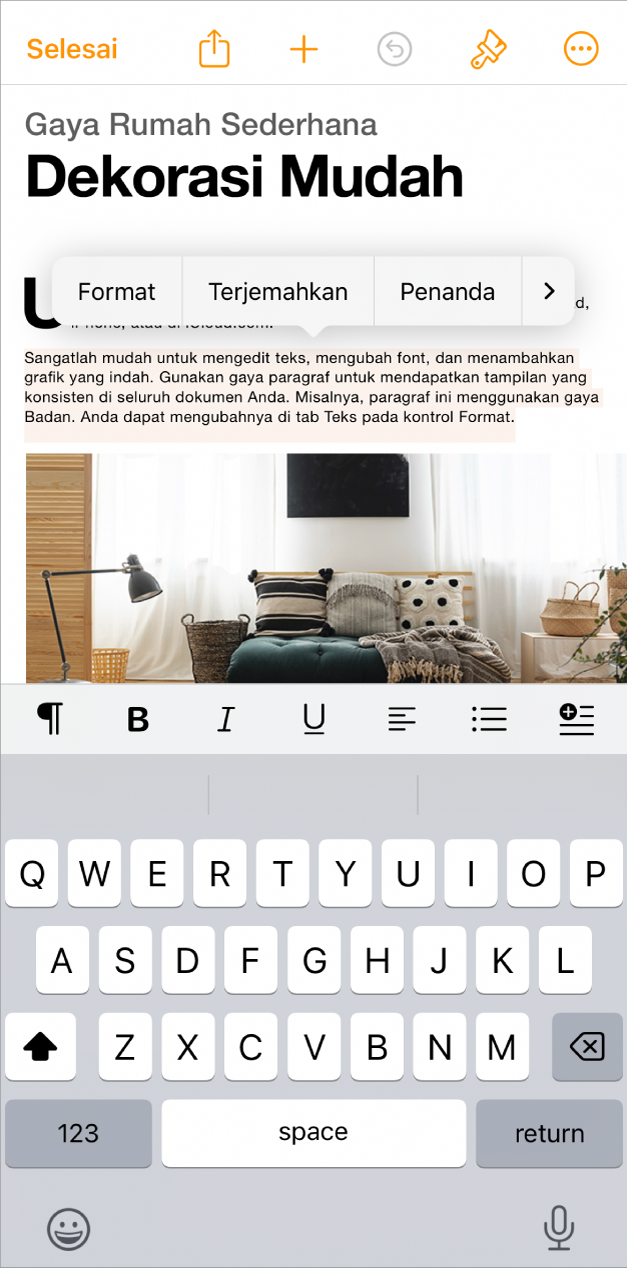 Di dokumen terbuka, teks placeholder template di pilih.