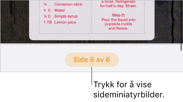 Et åpent dokument med sidenummerknappen nederst i midten av skjermen.