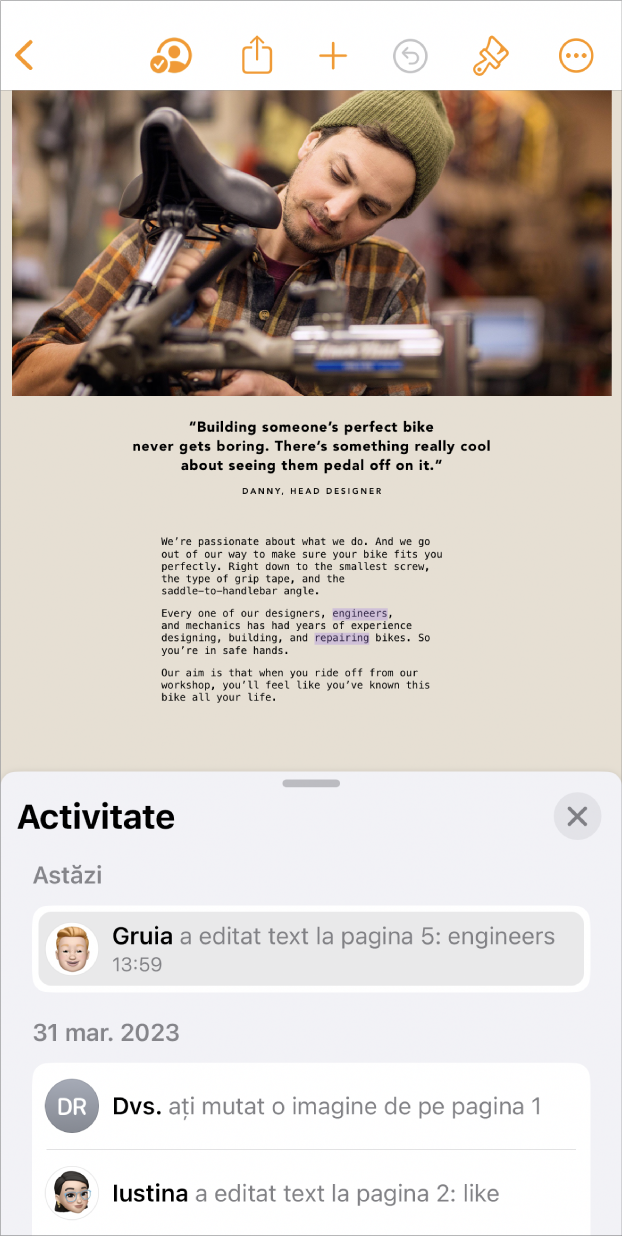 Meniul pentru colaborare cu participanții curenți listați.