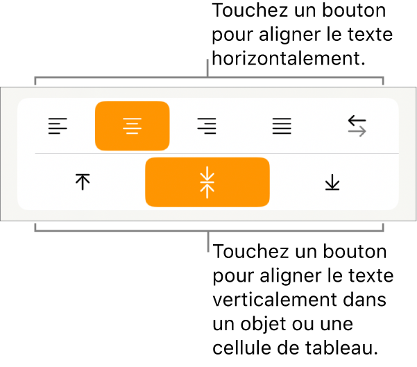 Boutons d’alignement horizontal et vertical pour le texte.