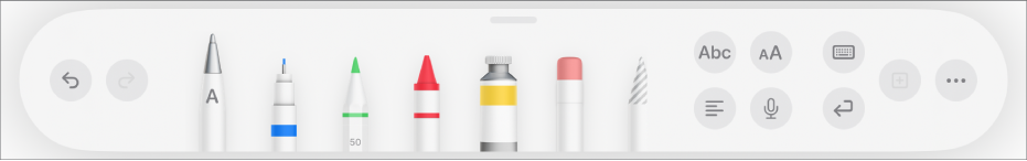 O tabuleiro do Apple Pencil com a ferramenta “Escrever à mão” selecionada.