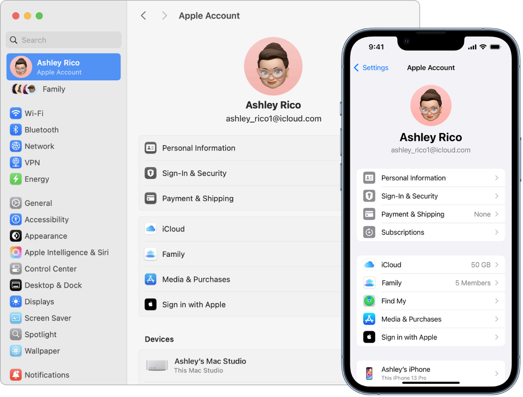 Ρυθμίσεις iCloud στο iPhone και στο Mac.