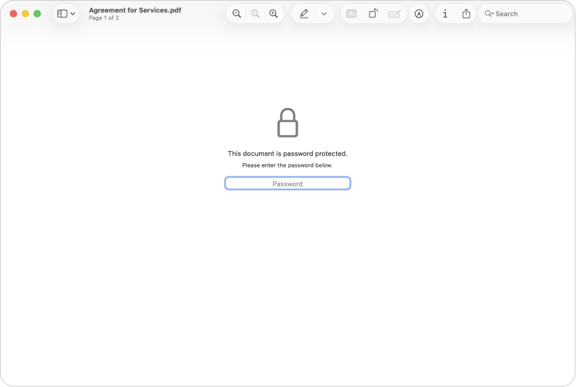 A password-protected PDF showing a lock icon and a text field for entering the password to open the file.