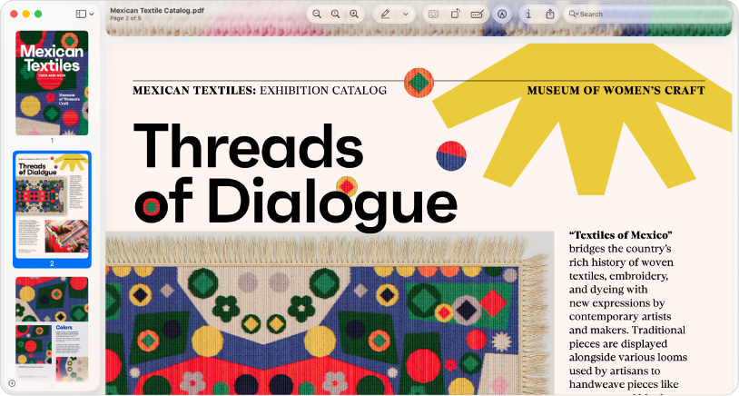 Une fenêtre Aperçu affichant un fichier PDF, avec des vignettes de page à gauche.