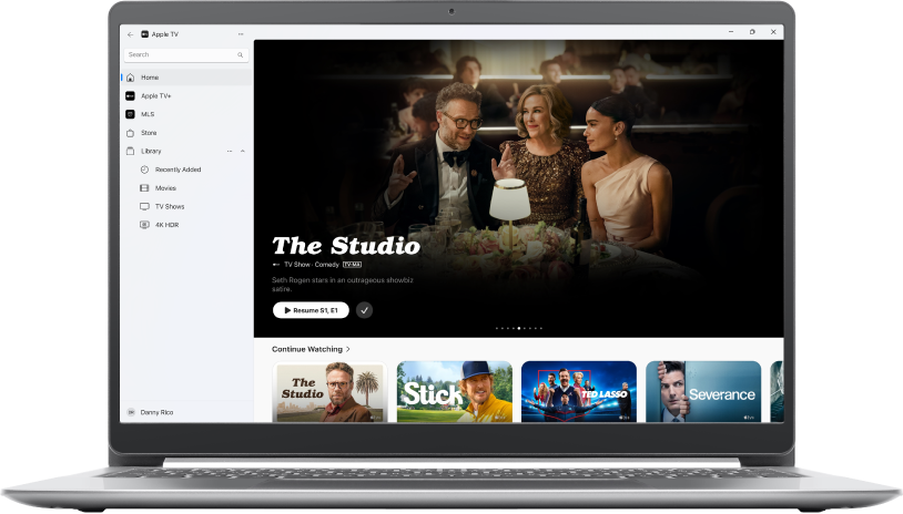 نافذة تطبيق Apple TV تعرض الشاشة الرئيسية.