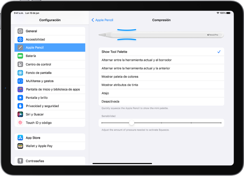 La pantalla para seleccionar la acción de la configuración de apretar.