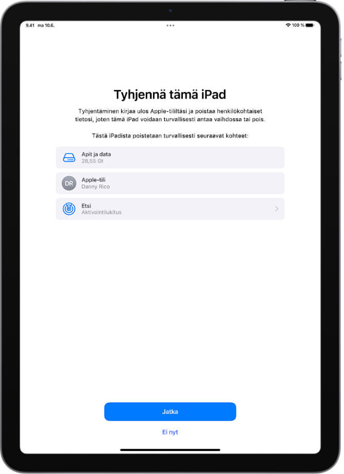 Tyhjennä tämä iPad -näyttö.
