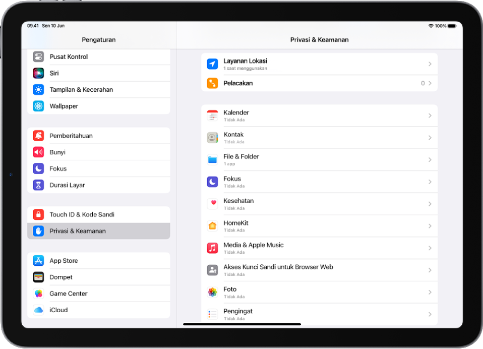 Layar Privasi & Keamanan.