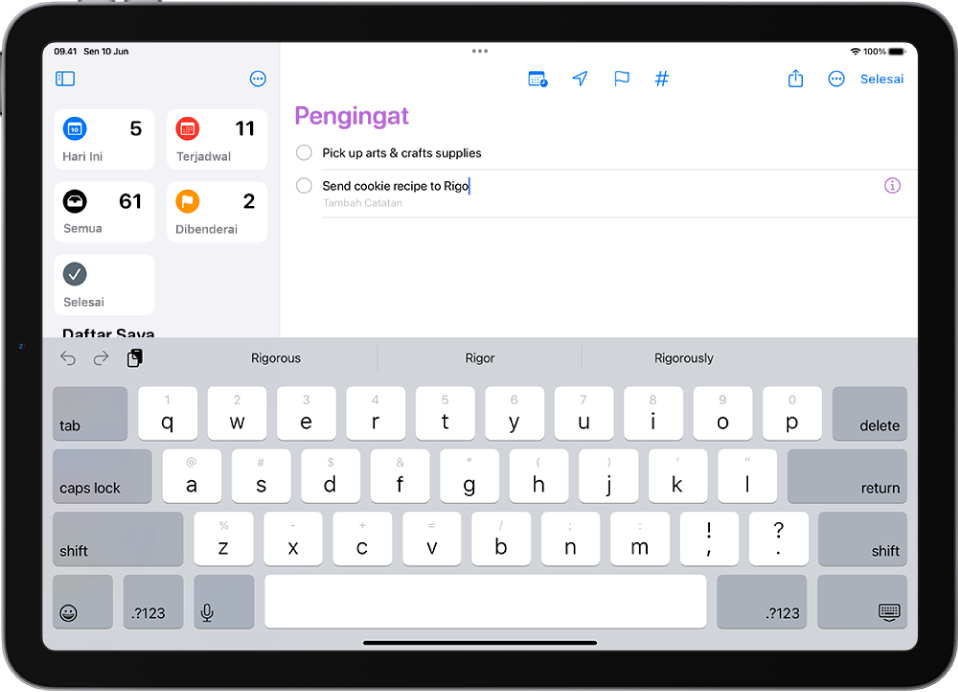 Tugas baru sedang ditambahkan di daftar Pengingat.