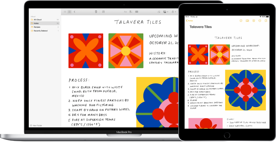 Mac компьютерінің жанында жазбада эскиз пайда болатын жерде эскизді көрсетіп тұрған iPad.