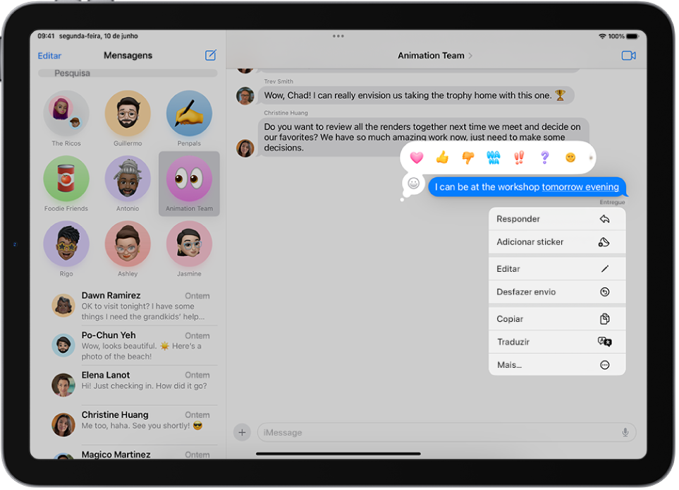 Uma conversa na aplicação Mensagens com as opções “Desfazer Enviar” e “Editar” visíveis. O resto da conversa está a cinzento, exceto o texto específico que está selecionado.