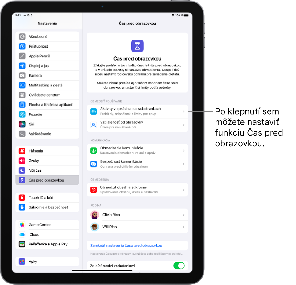 Obrazovka nastavenia funkcie Čas pred obrazovkou, na ktorej je uvedené, že máte začať klepnutím na Aktivity v apkách a na webstránkach.