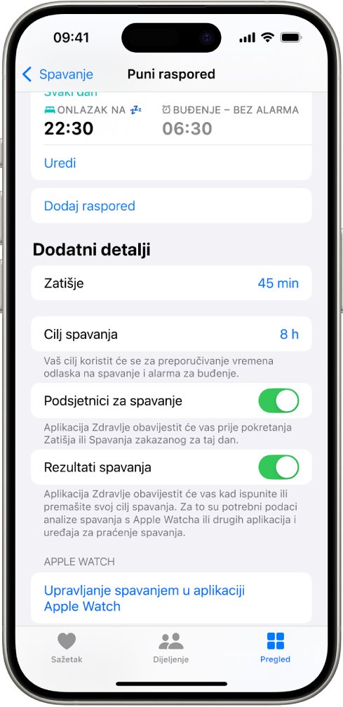 Dio Dodatni detalji zaslona Puni raspored.