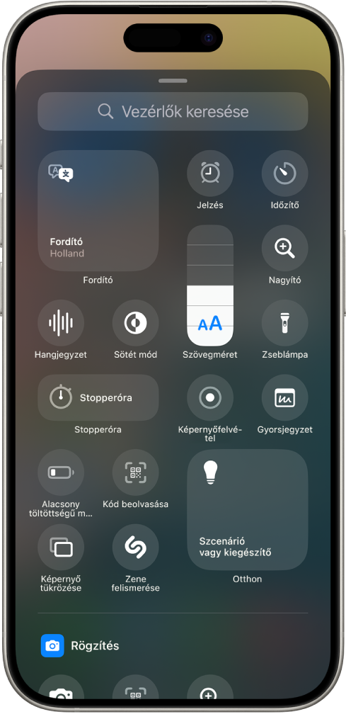 A vezérlők galériája a Vezérlőközponthoz elérhető vezérlőkkel.