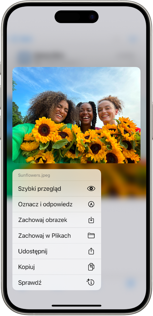 Zaznaczony załącznik wiadomości email z listą możliwych czynności.