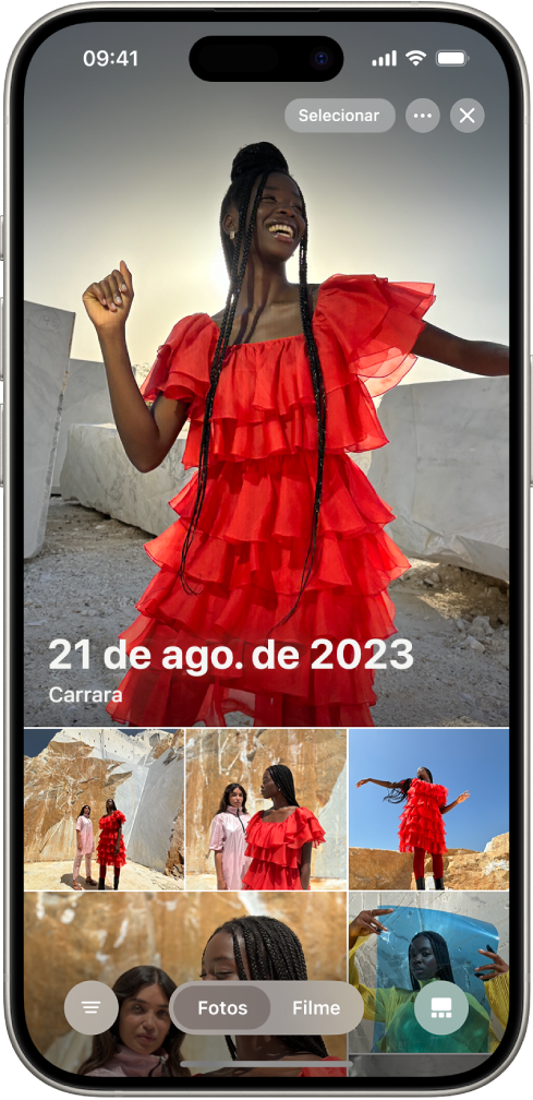O app Fotos mostrando uma coleção de fotos tiradas em um dia específico.