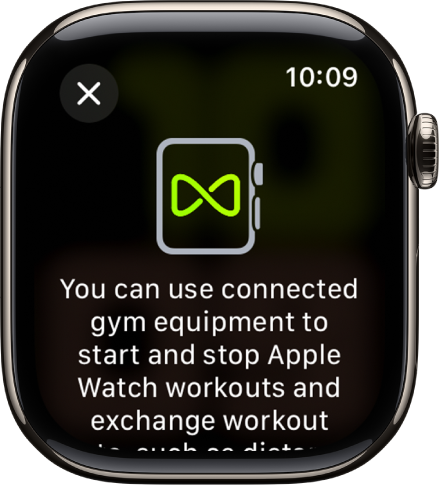 A pairing screen that appears when you pair your Apple Watch with gym equipment.