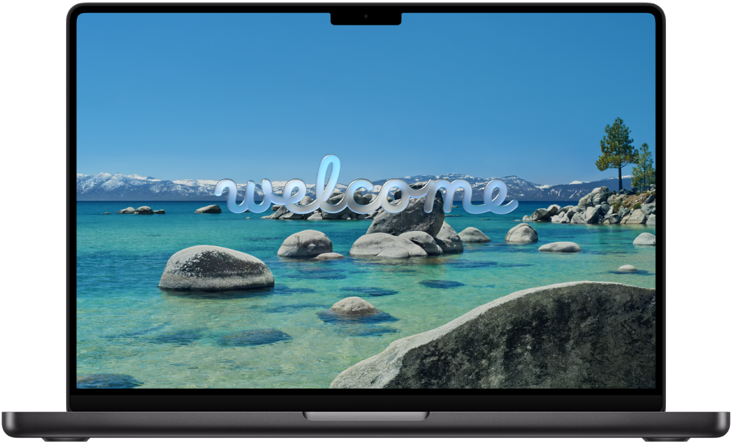 Ein geöffnetes MacBook Pro mit der Nachricht „Willkommen” auf dem Bildschirm.
