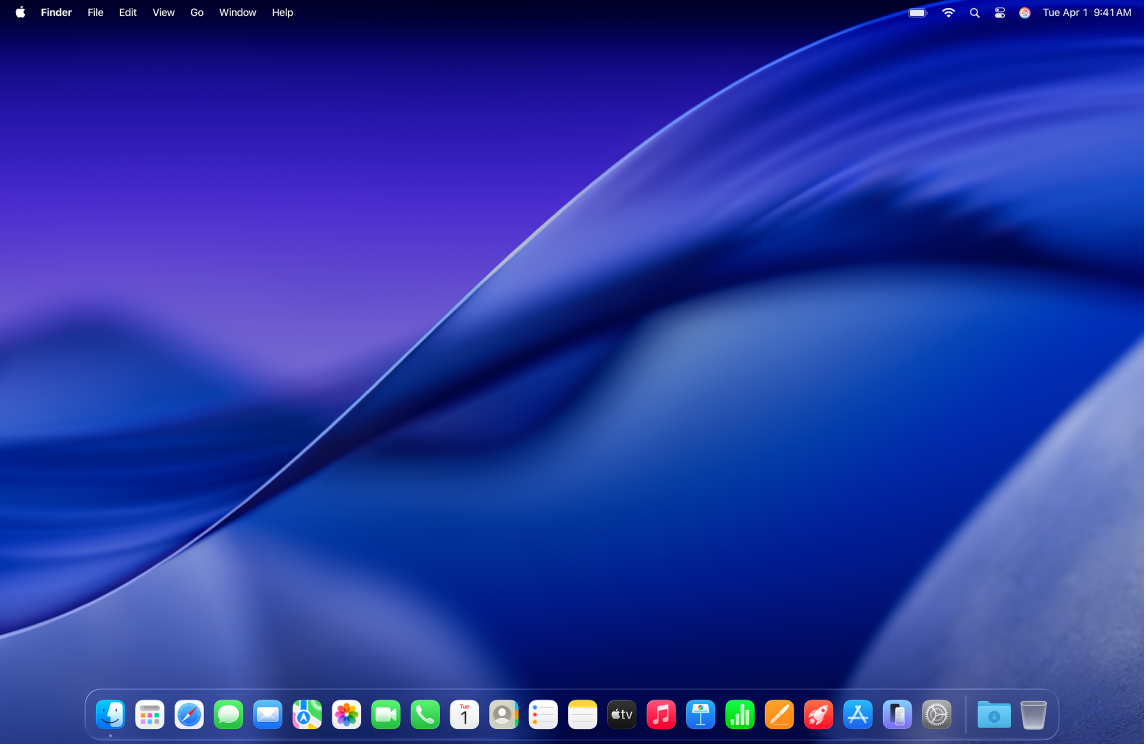 Het bureaublad in de donkere modus.