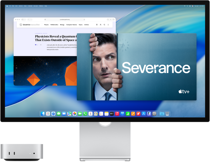 El Mac mini junto a una pantalla.