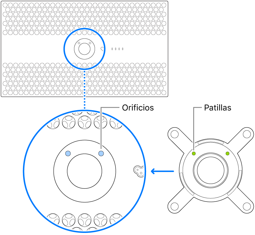 Parte posterior del Pro Display XDR y un adaptador.