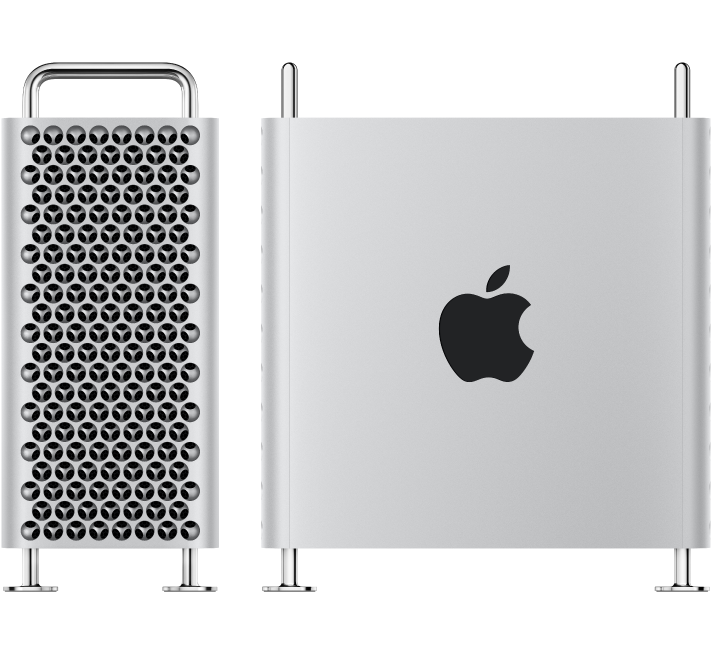 Dos imágenes del Mac Pro: una vista del acabado y otra lateral.