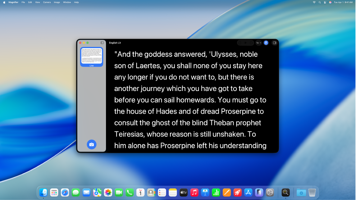 L’app Loupe affichant une version agrandie d’un extrait d’un livre.