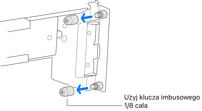 Szyny montażowe pasujące do szafy serwerowej z otworami okrągłymi.