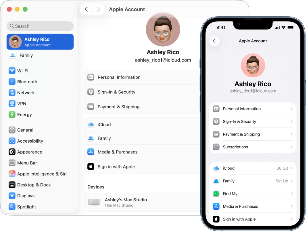 iCloud settings on an iPhone and on Mac.