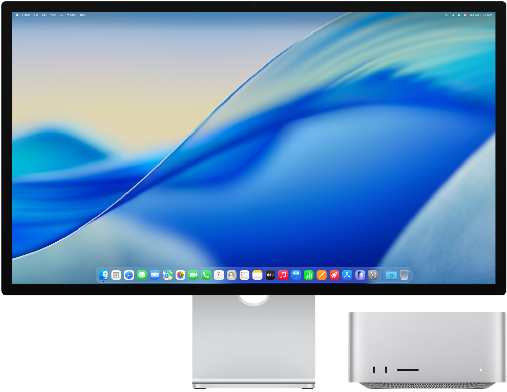Mac Studio and Apple Studio Display side by side.