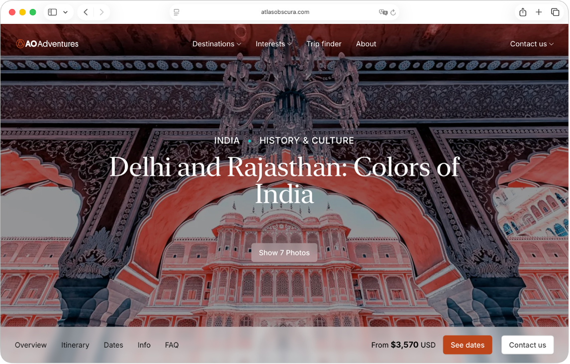 Веб-сайтты көрсетіп тұрған Safari терезесі.