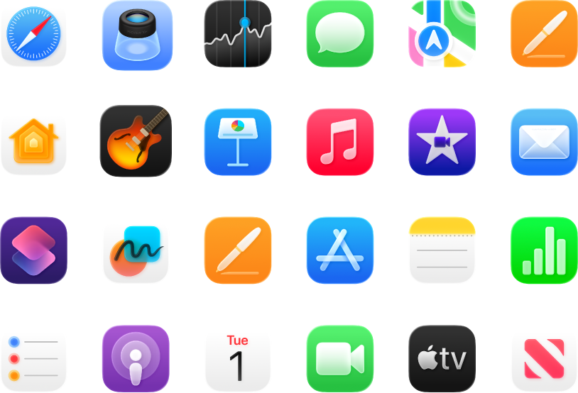 أيقونات التطبيقات المضمنة في الـ Mac.