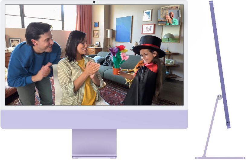 عرض أمامي وعرض جانبي لـ iMac مقاس 24 بوصة.