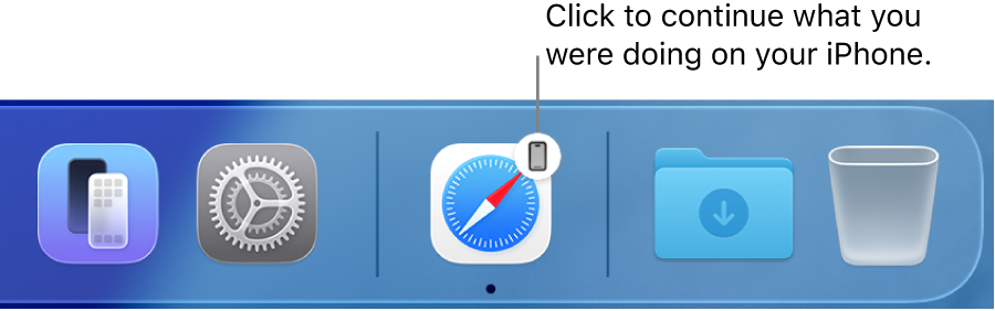 The Handoff icon visible in the Dock.