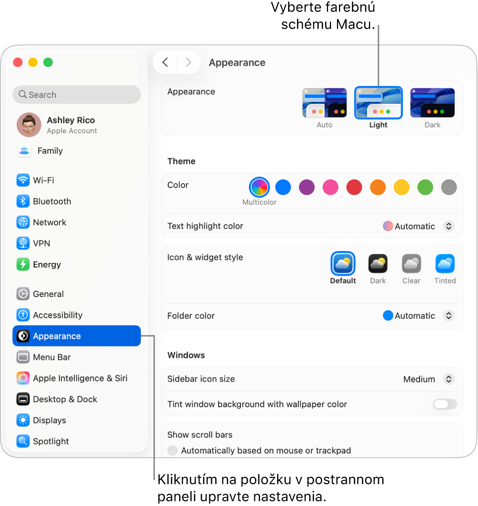 Okno Vzhľad v Systémových nastaveniach.