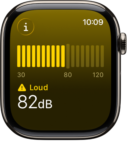 يُظهر تطبيق الضوضاء مقياسًا للصوت ومستوى صوت يبلغ 89 ديسيبل مع كلمة "عالٍ" أعلاه.