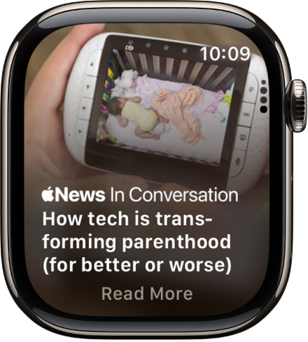 Eine Story in der App „News“. Unten in der Mitte ist die Taste „Read More“.