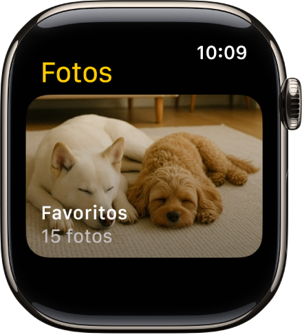 La app Fotos del Apple Watch mostrando un álbum llamado Favoritos.
