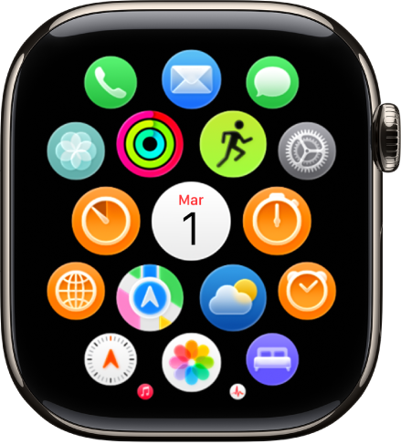 La pantalla de inicio con la visualización como cuadrícula y apps en un grupo.