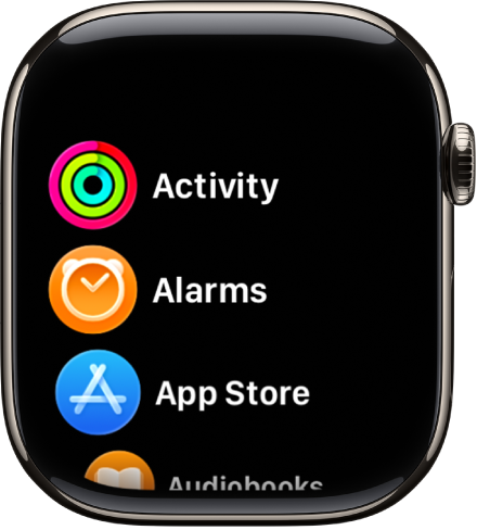 홈 화면에 앱이 목록 보기에서 알파벳순으로 표시되어 있음.