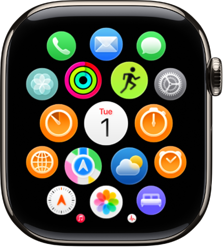 O ecrã principal na vista em grelha.