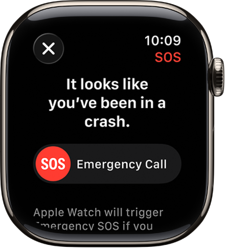 На екрані «Виявлення аварій» показано повзунок «Сигнал SOS», за допомогою якого можна почати екстрений виклик.