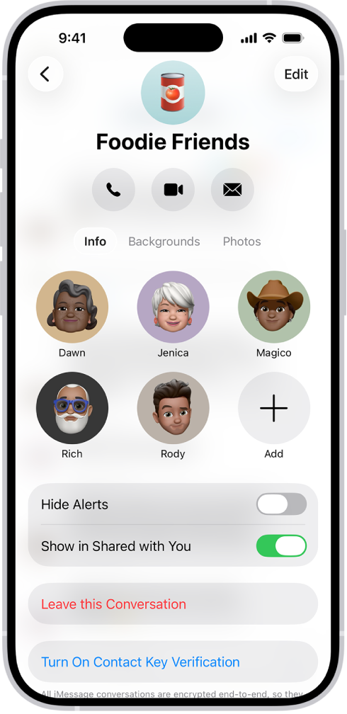 Die Konversationsinfos für eine Gruppe.