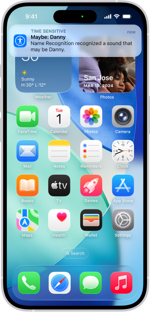 iPhone’i ekraanil kuvatakse märguanne, et Name Recognition tuvastas heli, mis võib olla nimi.