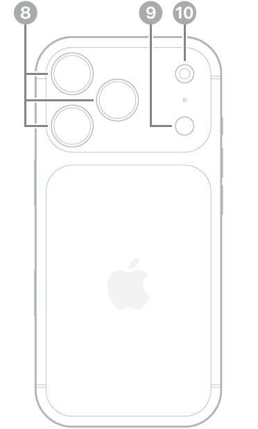 iPhone 17 Pro의 후면. 왼쪽 상단에 후면 카메라와 플래시가 있음.