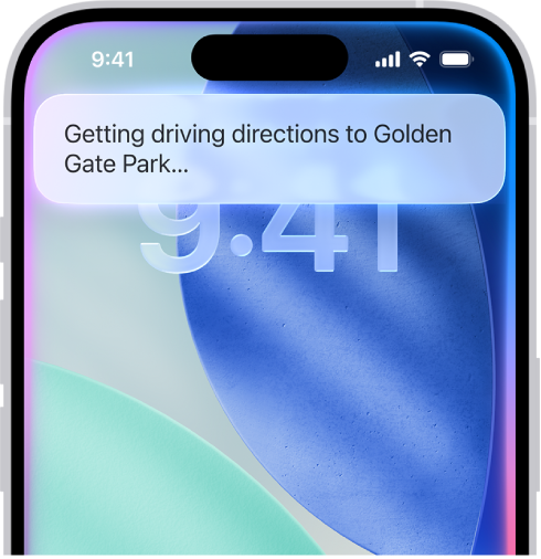 സ്ക്രീനിന്റെ മുകളിൽ Siri-യിൽ നിന്നുള്ള ഒരു പ്രതികരണം കാണിക്കുന്ന ഒരു iPhone.
