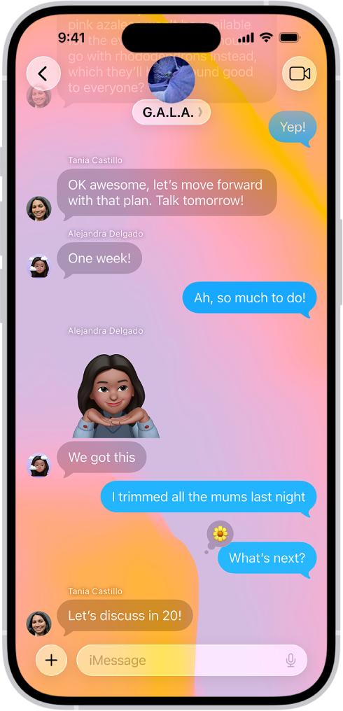 Een gesprek in Berichten met een achtergrond.