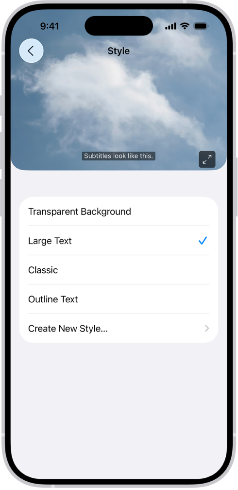 Een iPhone waarop een voorbeeld te zien is van ondertiteling met een aangepaste stijl.