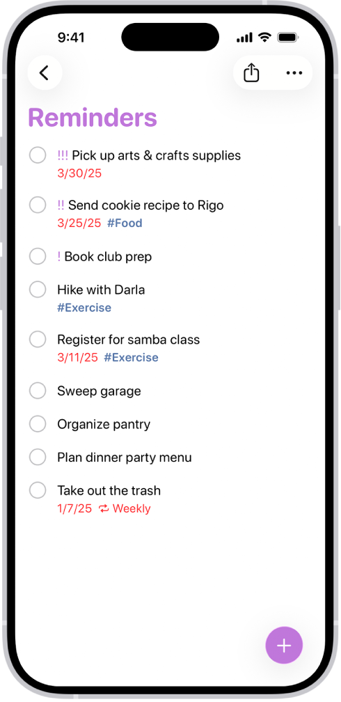 En ny oppgave som legges til i Påminnelser-listen.