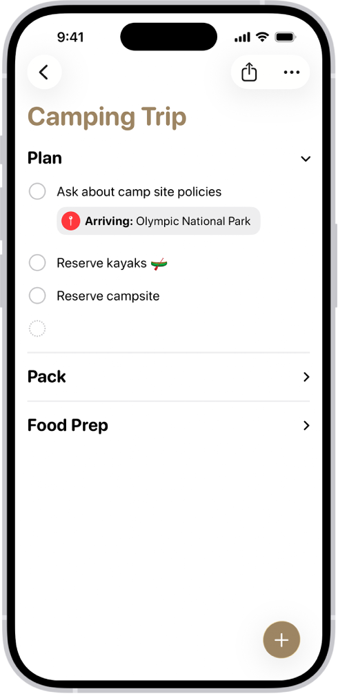ରିମାଇଣ୍ଡର୍ ଆପ୍ ଏକ ଲିଷ୍ଟ୍ ଦେଖାଉଛି ଯେଉଁଥିରେ ଗୋଟିଏ ବିଭାଗ ପ୍ରସାରିତ ହୋଇଛି ଏବଂ ଅନ୍ୟଗୁଡ଼ିକ ସଙ୍କୁଚିତ ହୋଇଛି।